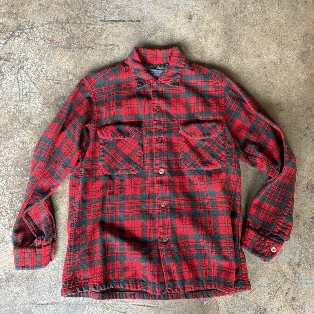 70s Pendleton Loop Board Shirt Red Plaid 100% Wool Vintage Flannel Men's USA M
